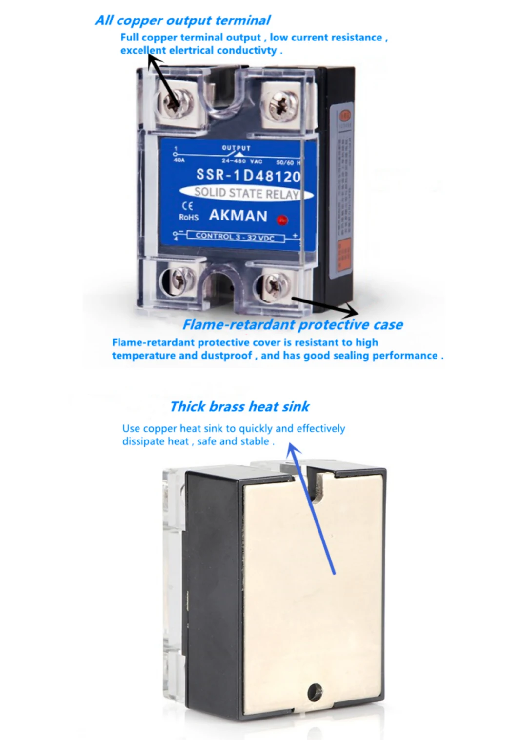 Single Phase DC-AC Solid State Series 24-480VAC 120A High Power Relay