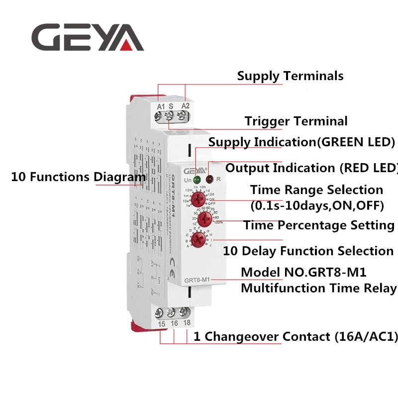 Geya Best Quality Grt8-M2 Multifunction Modular Time Relay Timer Delay Relay 220V 24V AC / DC 16A